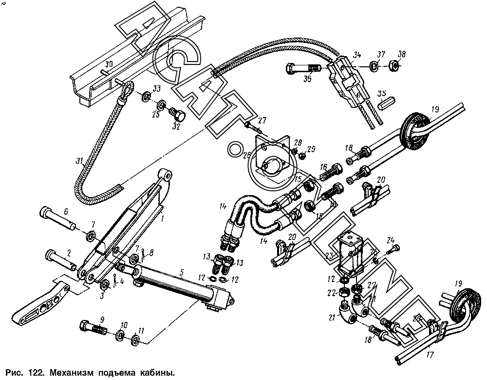 Палец подъема кабины. Механизм подъема кабины МАЗ 6303. Цилиндр подъема кабины МАЗ 5440 схема. Схема подключения подъёма кабины маз6430. Трубка насоса подъема кабины МАЗ.